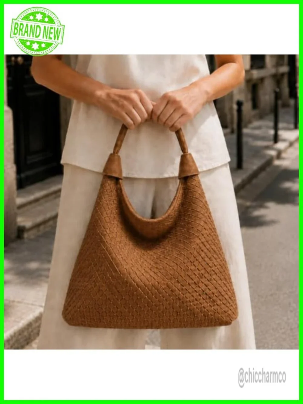 Woven Suede Large Slouchy Hobo Tote Bag Shoulder Purse